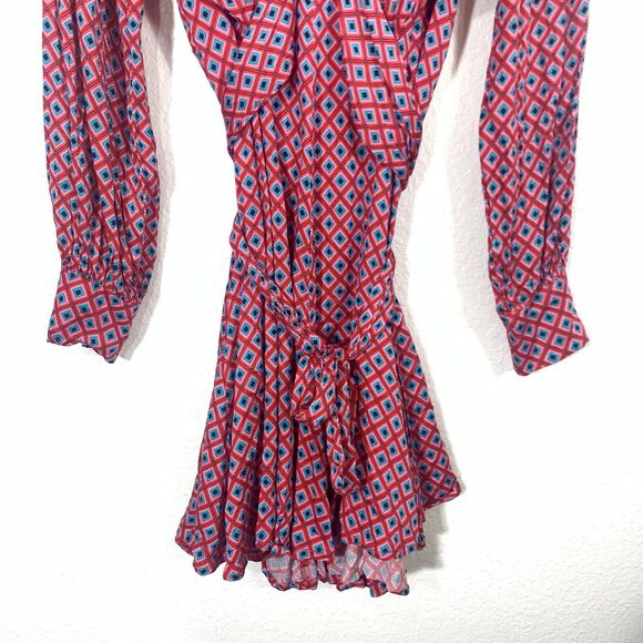 Free People Red Pink Blue Black Open Back Mini Dress Size Medium - Picture 4 of 14